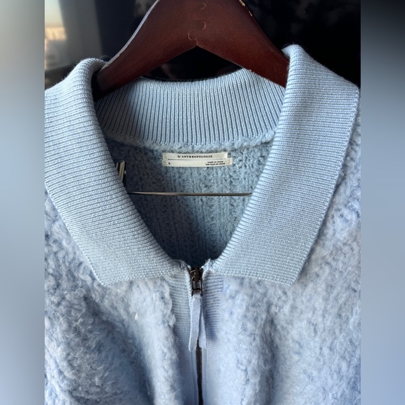 Anthropologie Soft Fuzzy Powder Blue Sweater w collar Az small - Picture 2 of 4